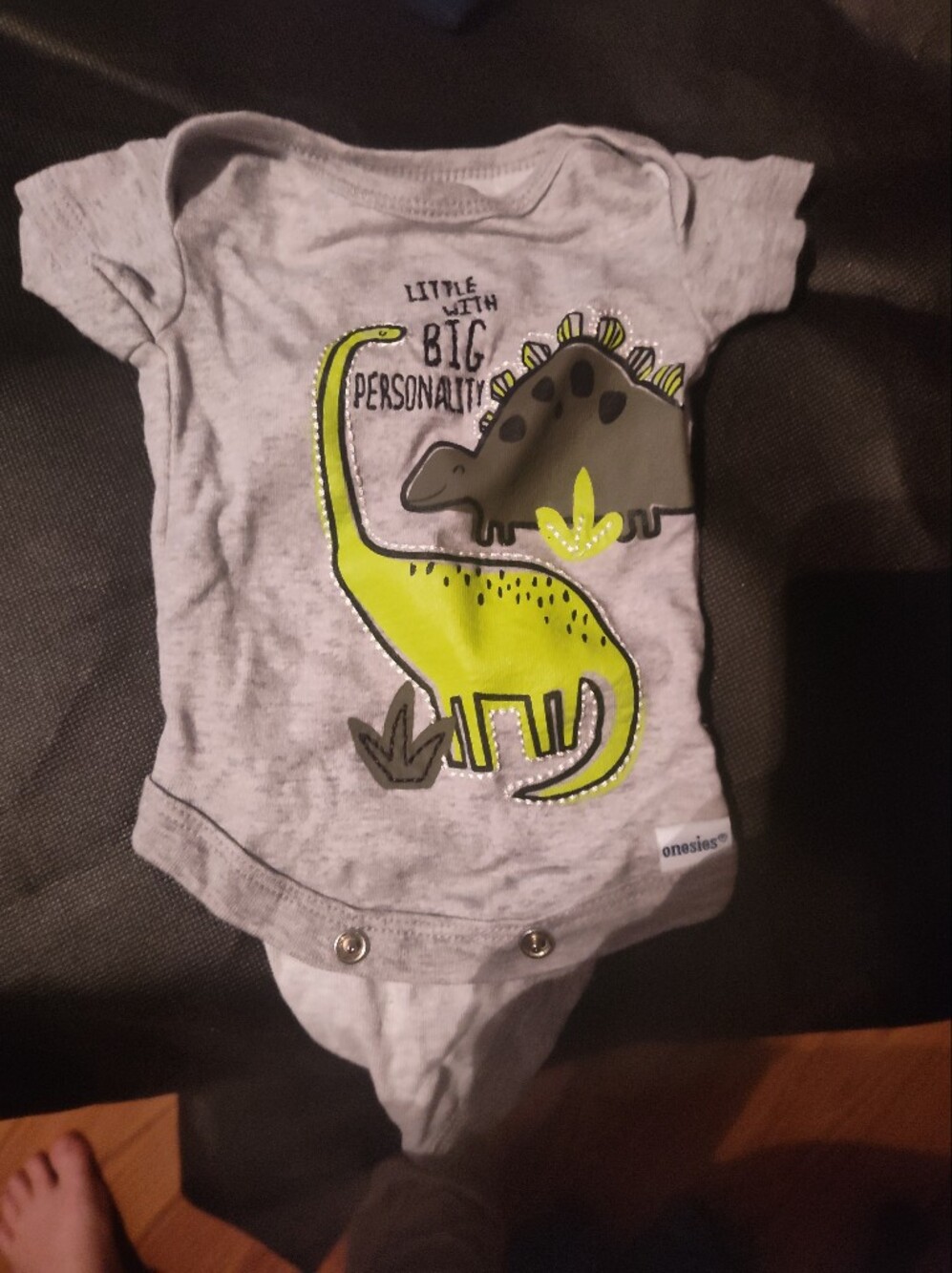 Gerber Gray and Lime Dinosaur Bodysuit